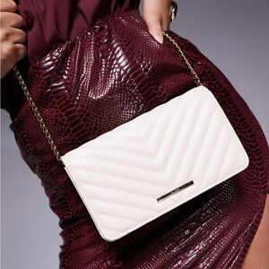 Aldo White Chevron Clutch with Gold Chain